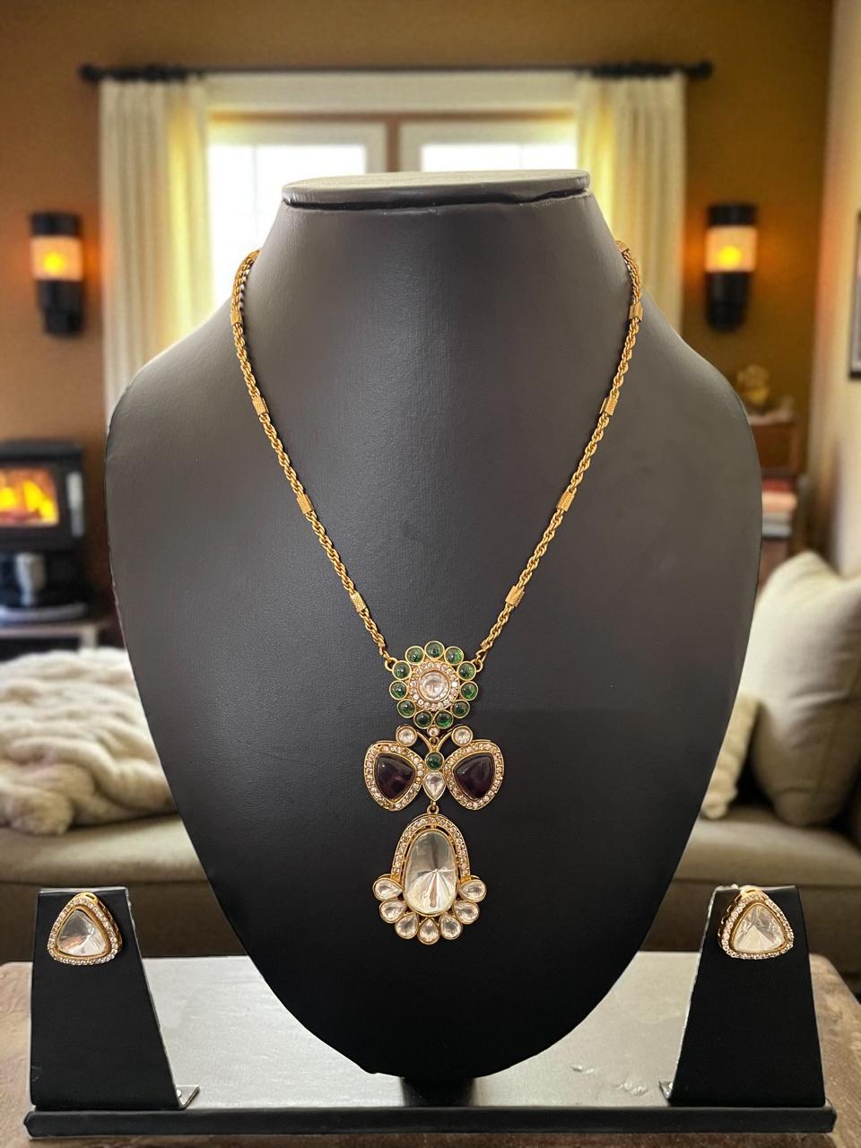 Heritage Polki Drop Pendant Necklace Set