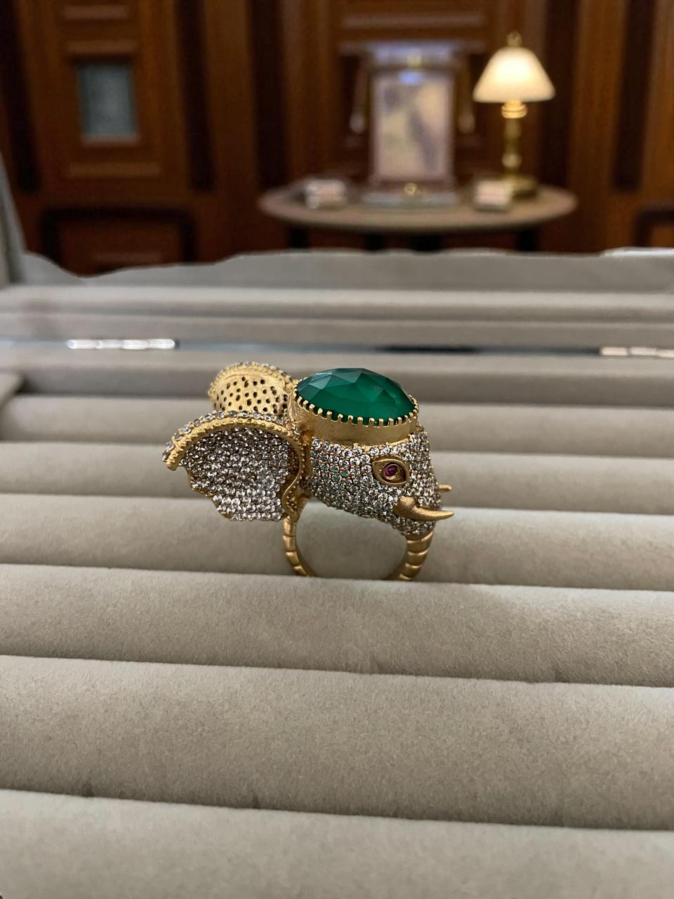 Regal Elephant Motif Statement Ring