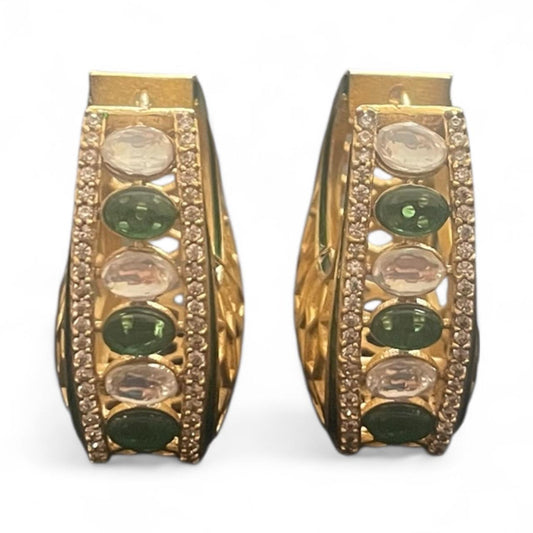 Traditional Temple Jhumka Earrings with Ruby & Pearl Detailing