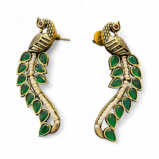 Peacock Inspired Green Stone Earrings