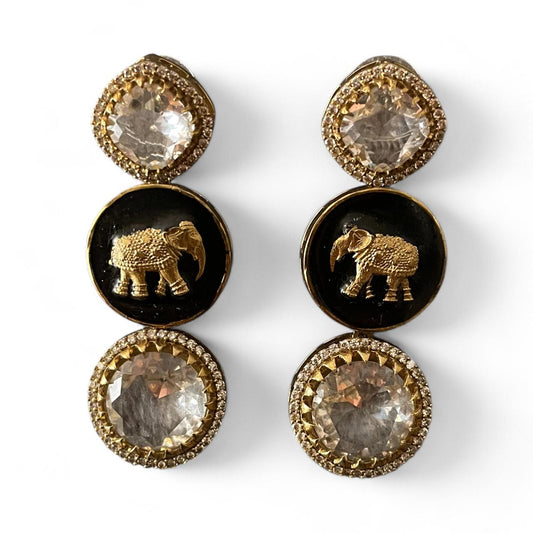 Royal Elephant Motif Earrings with Crystal Accents