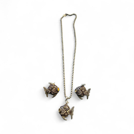 Antique Oxidised Fish Motif Necklace Set
