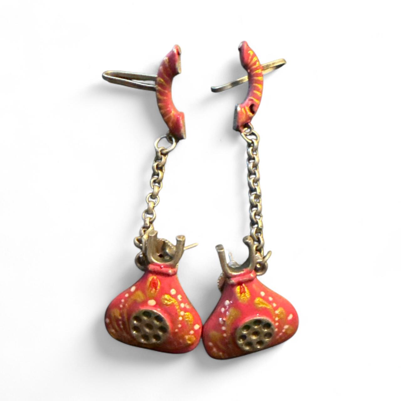 Red Potli Enamel Drop Earrings