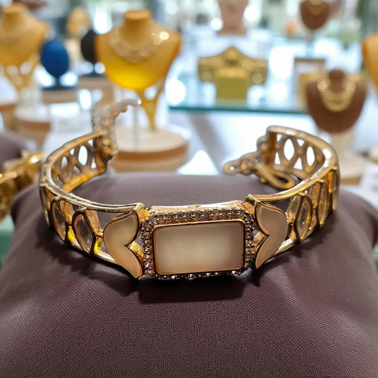 Gold-Plated Designer Bracelet with Enamel & Stone Detailing