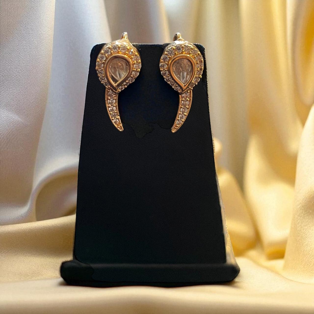 Teardrop Kundan Studded Curved Earrings