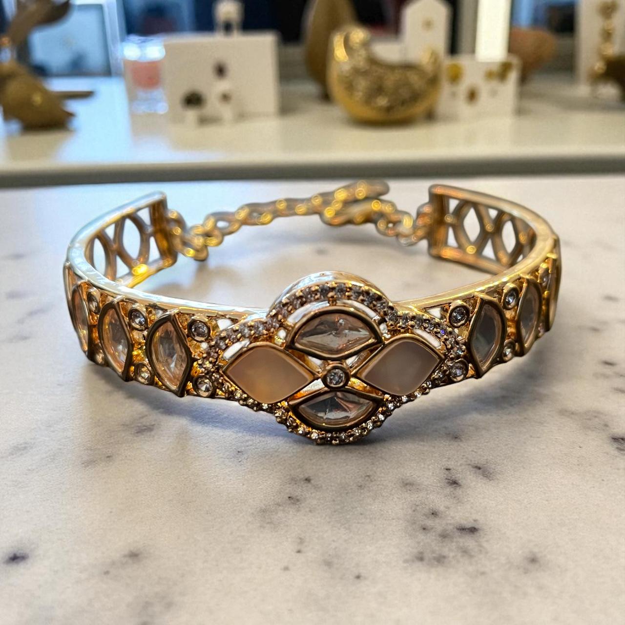 Designer Kundan Stone-Studded Bracelet with Enamel Accents