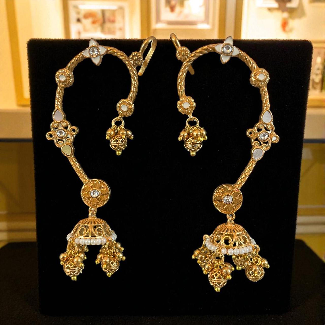 Traditional Ear Cuff Jhumka Earrings with Pearl Detailing