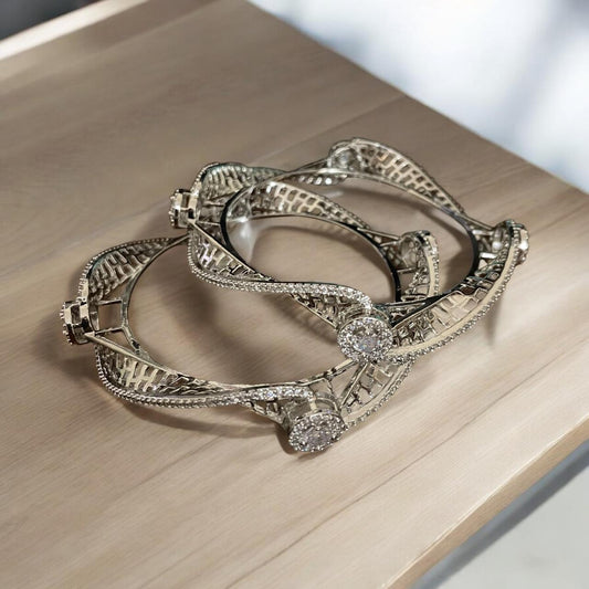 Glitz Halo Diamond-Toned Bangles