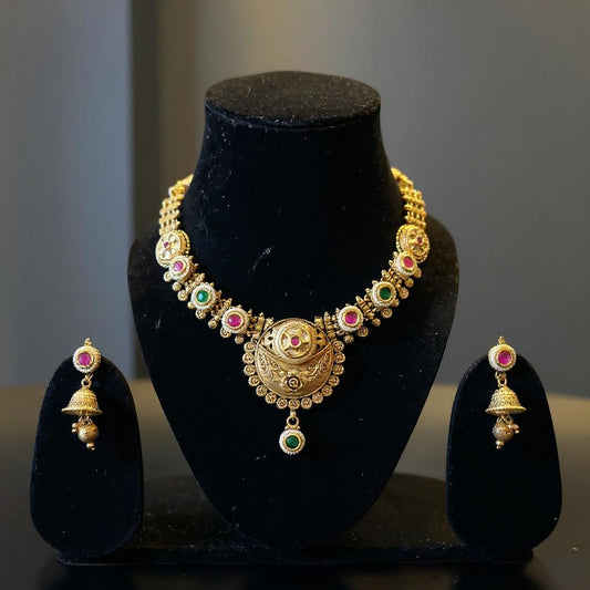 Antique Lakshmi Coin Necklace Set with Jhumkas