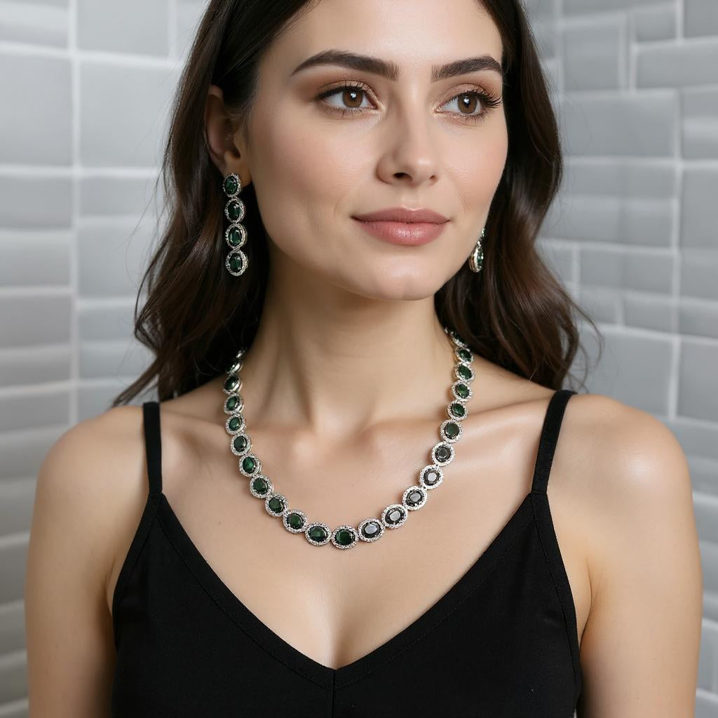 Emerald Spark CZ Necklace Set