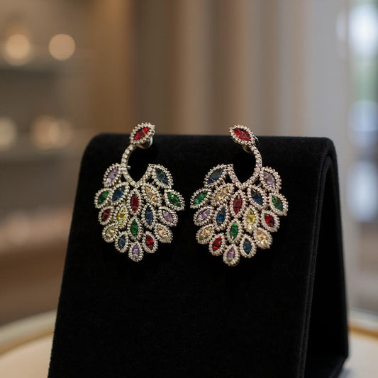 Peacock Plume Multicolour Studded Earrings