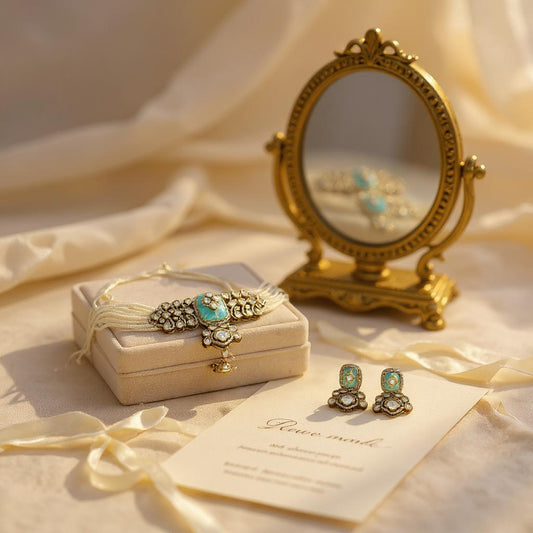 Turquoise & Pearl Multi-Strand Beaded Choker Set