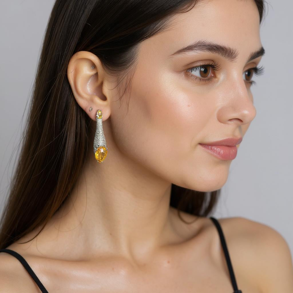 Citrine Drop Elegance – Nano Setting Indo-Western Earrings