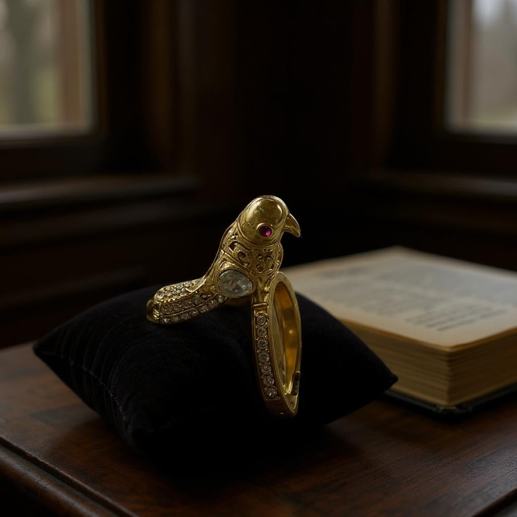 Gold-Tone Parrot Motif Ring with CZ Embellishments