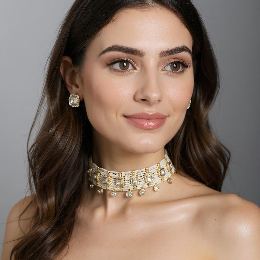 Pearl Grid Mirror Choker Set