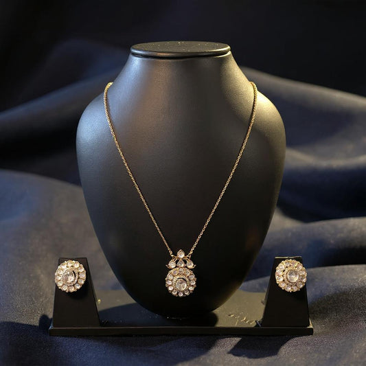 Kundan-Inspired Circular Pendant Set with Stud Earrings