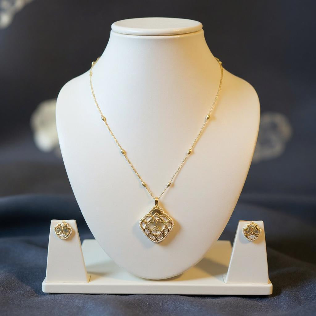 Minimal Square-Cut Pendant Set with Delicate Bead Chain