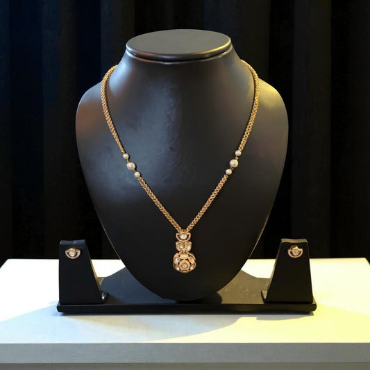 Rose Gold Pearl Pendant Set with Elegant Dual Motif Design
