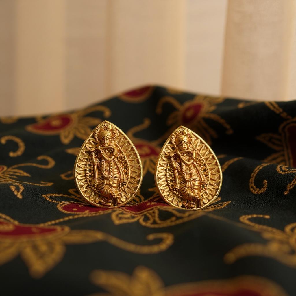 Teardrop Krishna Stud Earrings in Antique Matte Gold