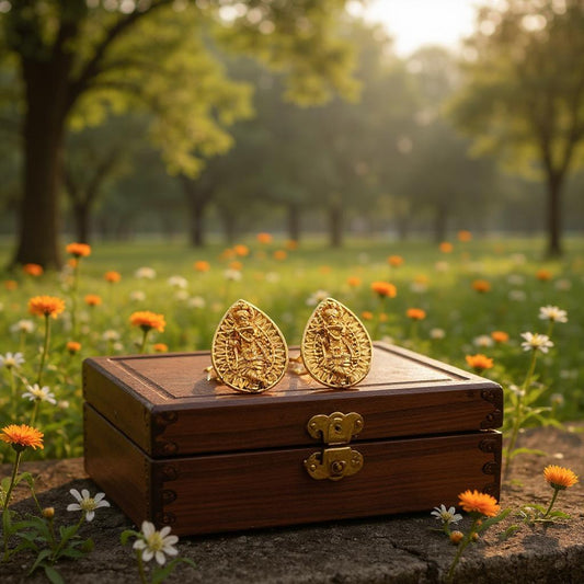 Teardrop Krishna Stud Earrings in Antique Matte Gold