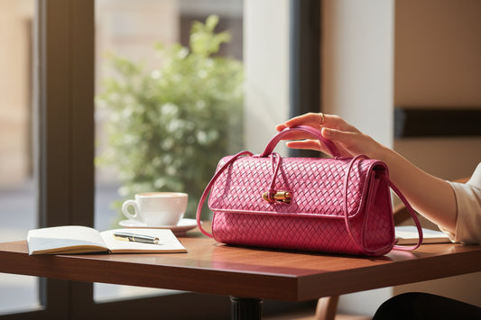 Designer-Inspired Woven Top Handle Clutch Bag