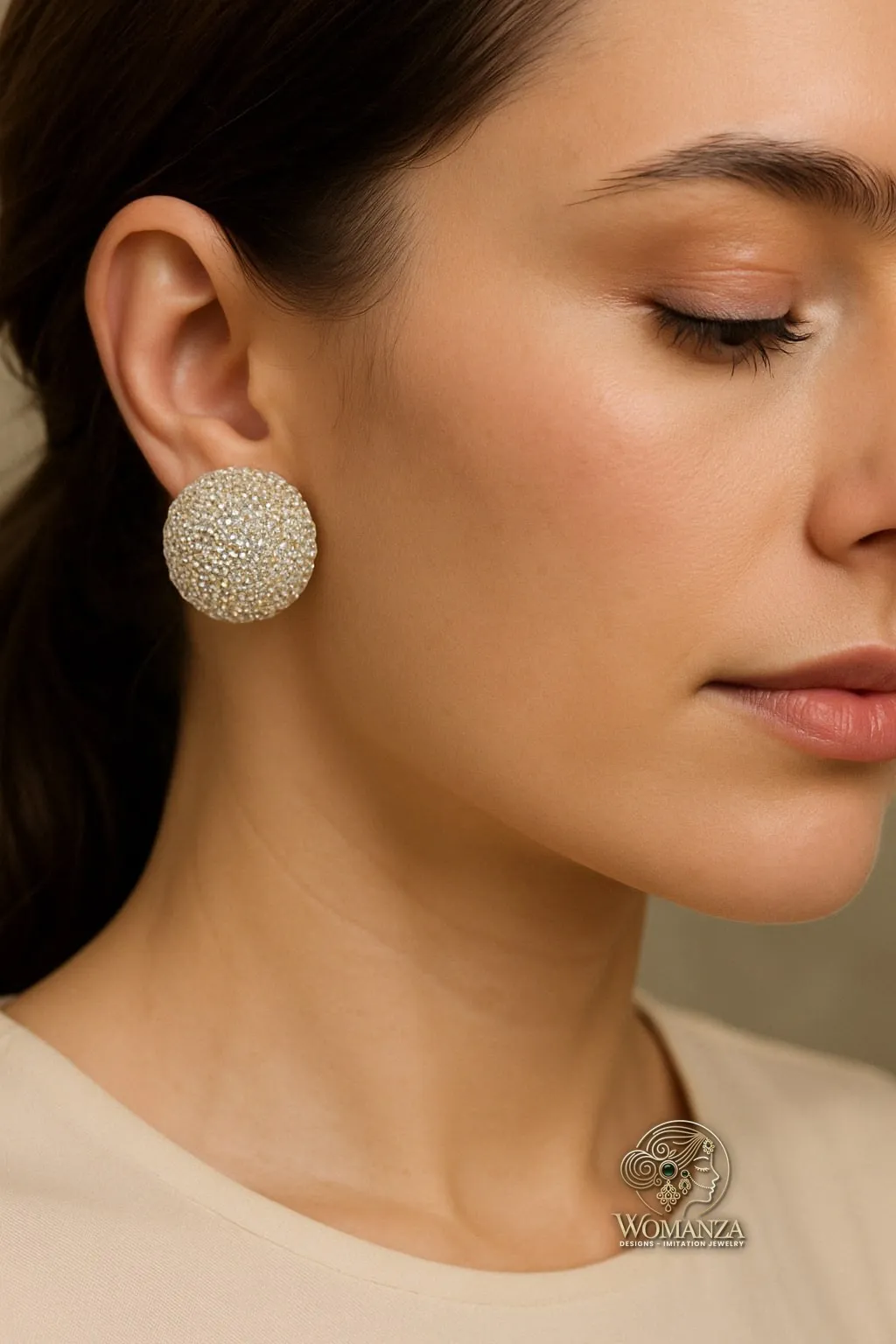 Crystal Dome Statement Studs with 3D Micro-Crystal Texture