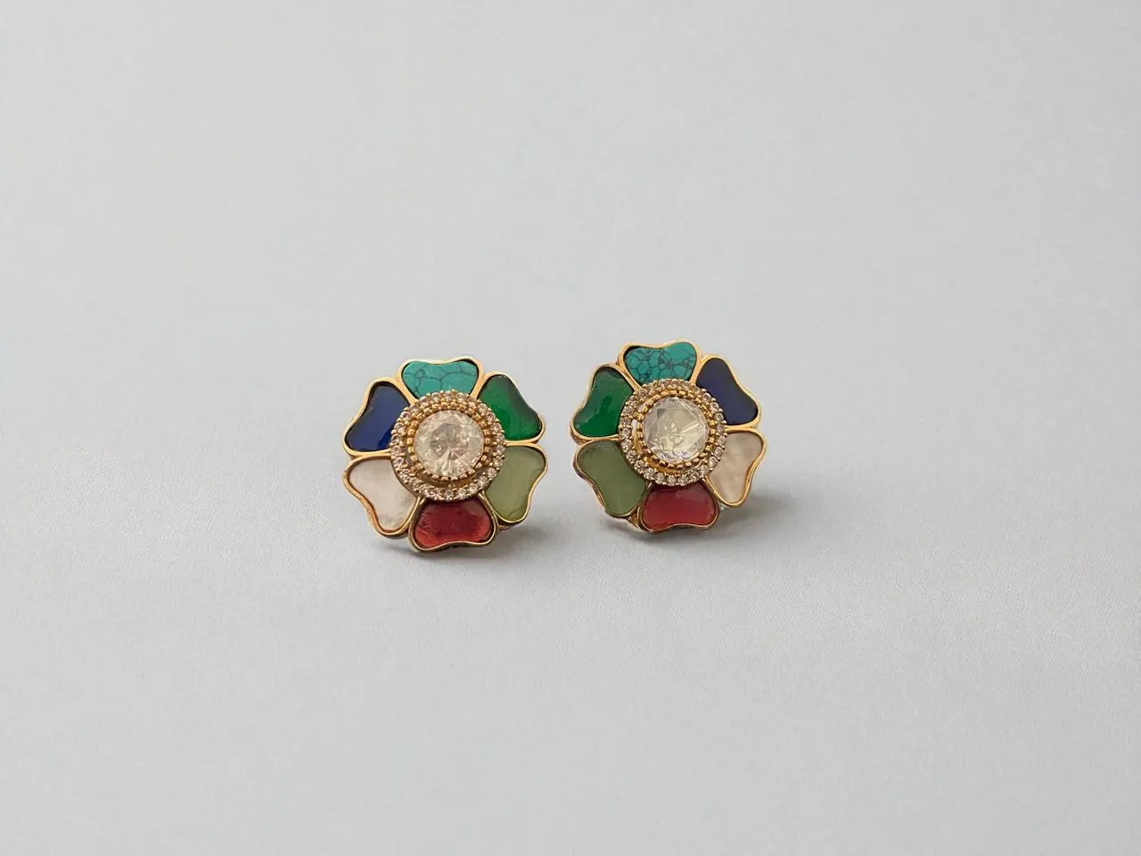 Multicolour Floral Kundan Stud Earrings