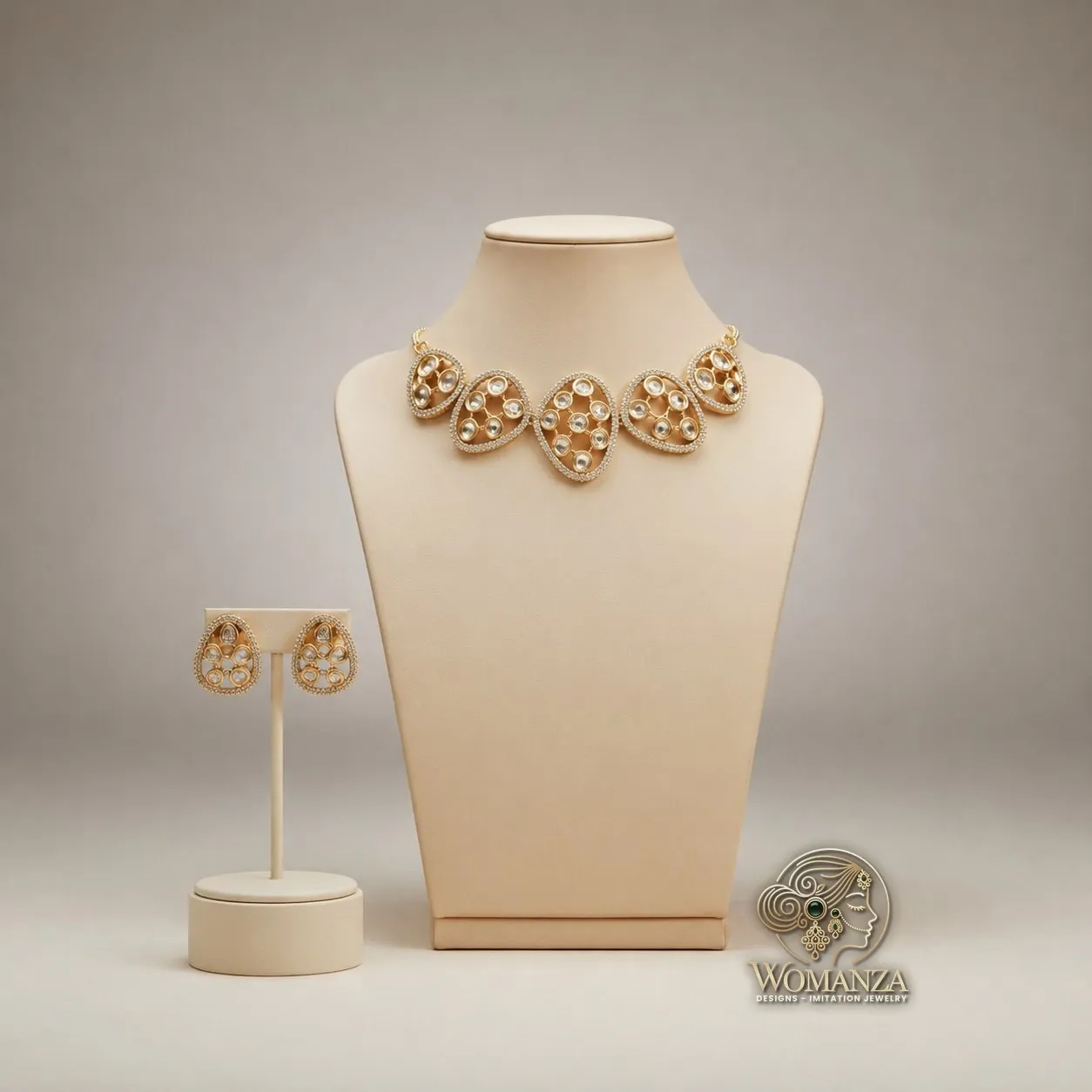 Contemporary Gold-Plated Open Pebble Choker Set with Kundan-Style Accents