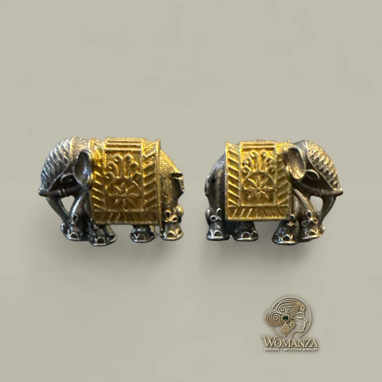 Antique Elephant Motif Oxidised Stud Earrings