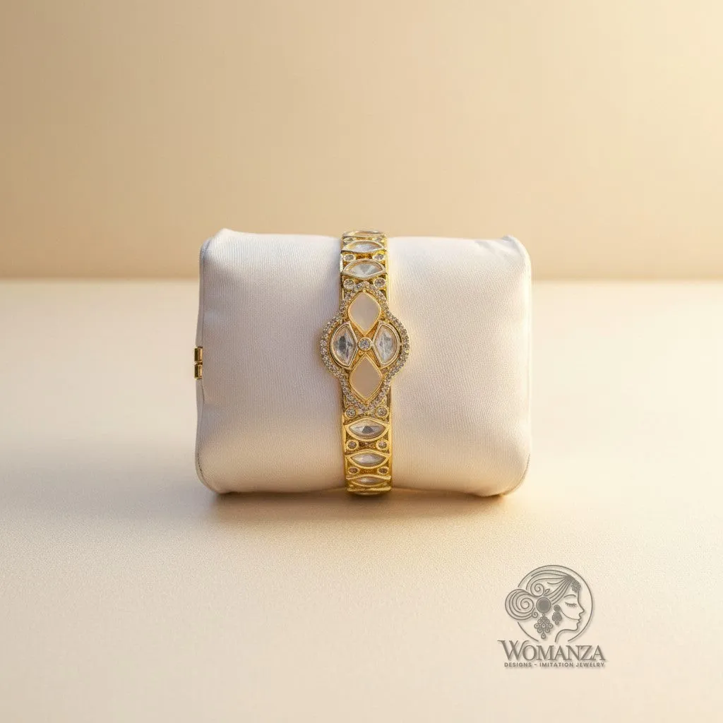 Designer Kundan Stone-Studded Bracelet with Enamel & Crystal Accents