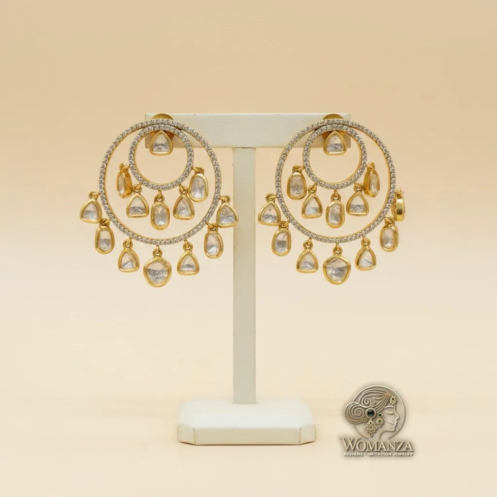 Moissanite Chandbali Earrings with Pavé Double Hoops