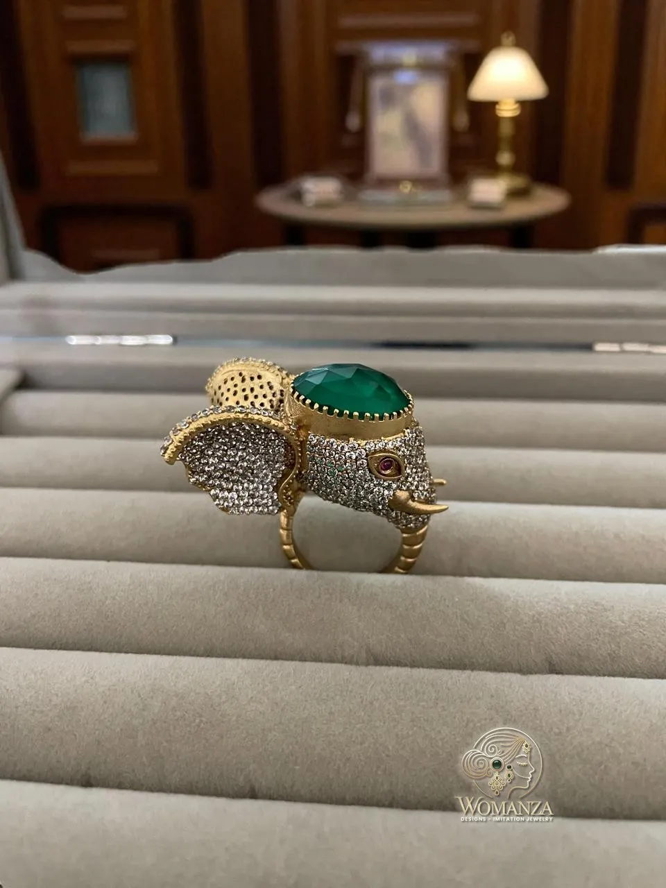Regal Elephant Motif Statement Ring