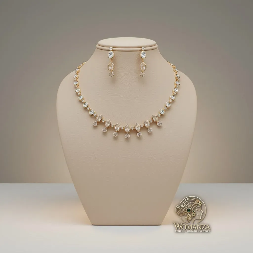 Elegant White Stone Drop Necklace Set with Matching Earrings