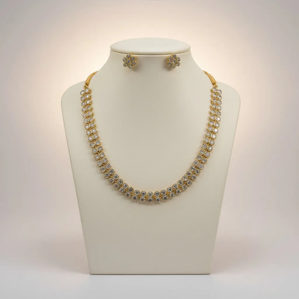 Aurelia Crystal Floral Necklace Set in Gold-Tone with Stud Earrings