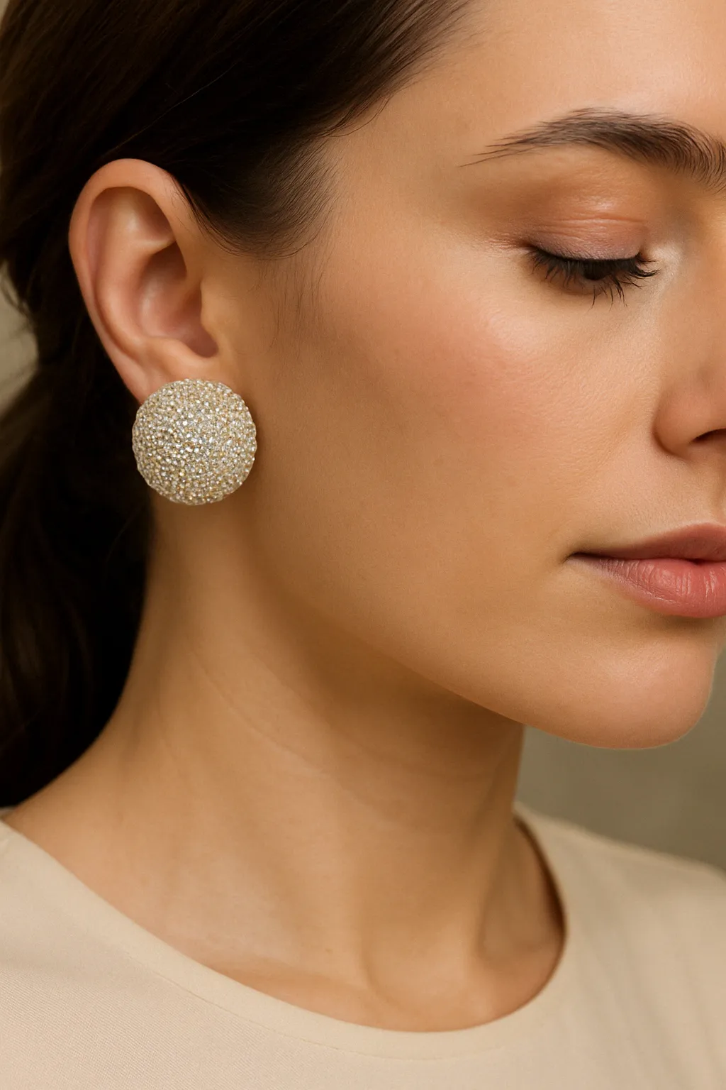 Crystal Dome Statement Studs with 3D Micro-Crystal Texture