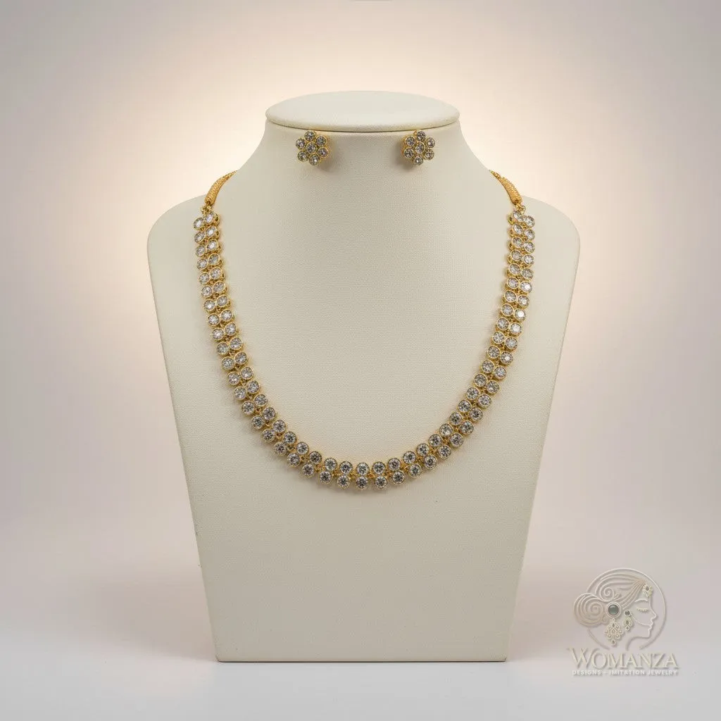 Aurelia Crystal Floral Necklace Set in Gold-Tone with Stud Earrings