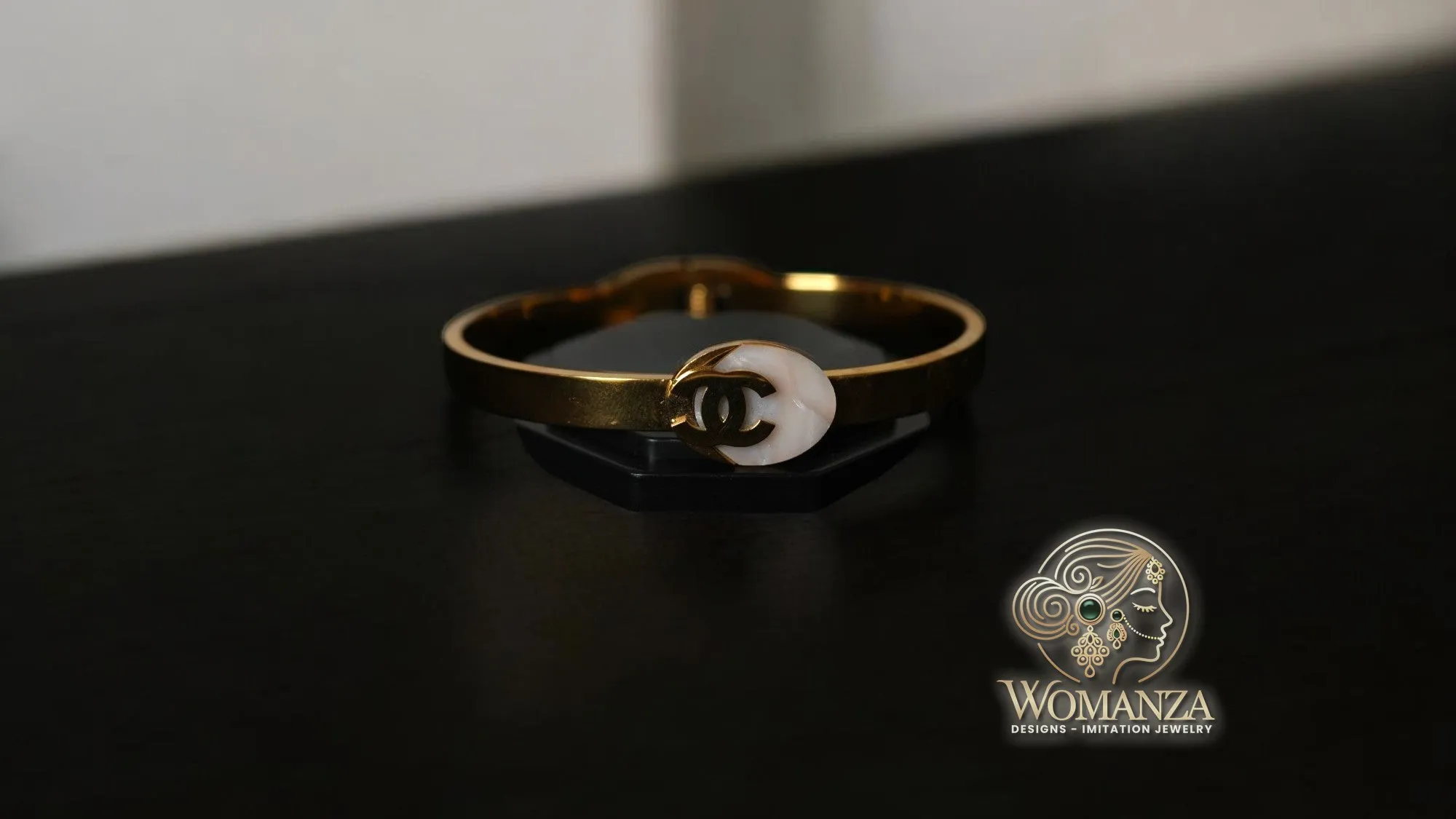 Monogram Accent White Stone Gold Bracelet