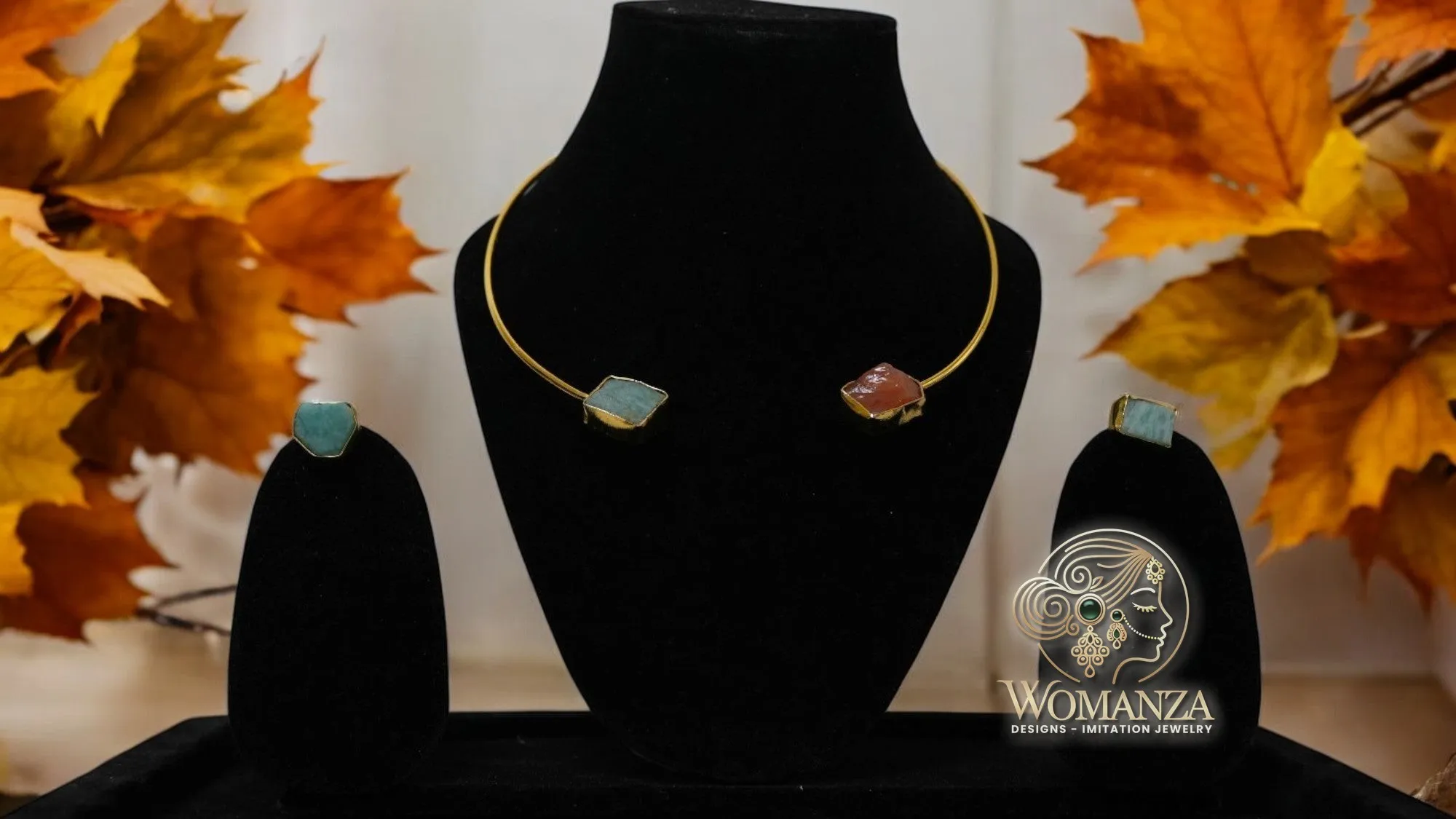Earth & Ember Uncut Stone Jewellery Set — Choker, Cuff & Studs