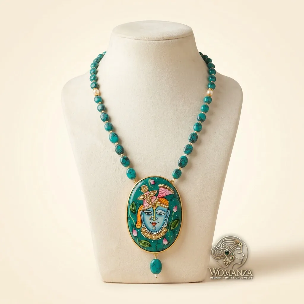 Hand-Painted Shrinathji Turquoise Mala Necklace