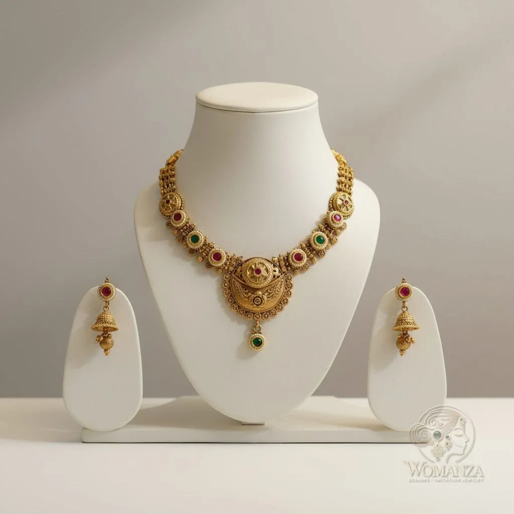 Antique Lakshmi Coin Necklace Set with Temple Jhumka Earrings