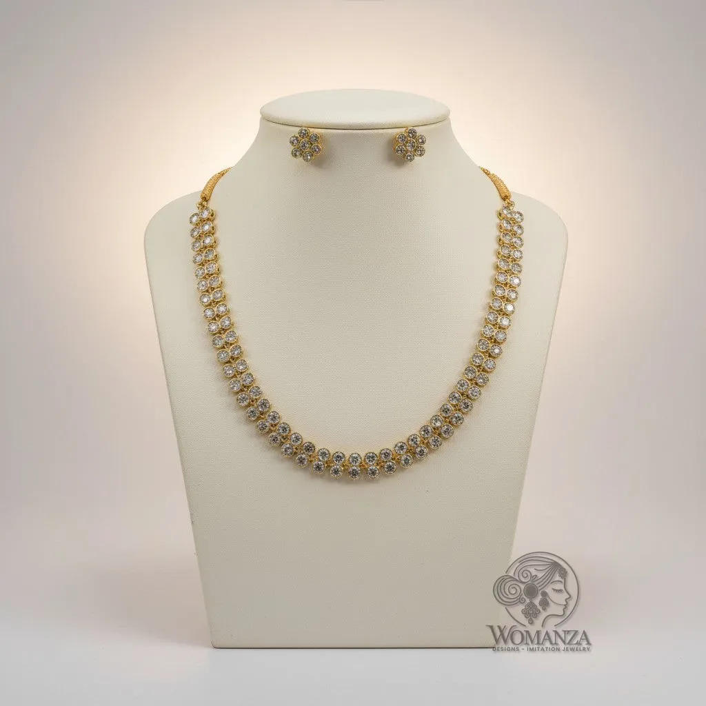 Aurelia Crystal Floral Necklace Set in Gold-Tone with Stud Earrings