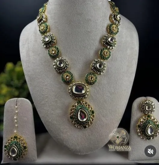 Nita Ambani Inspired Emerald Kundan Long Set
