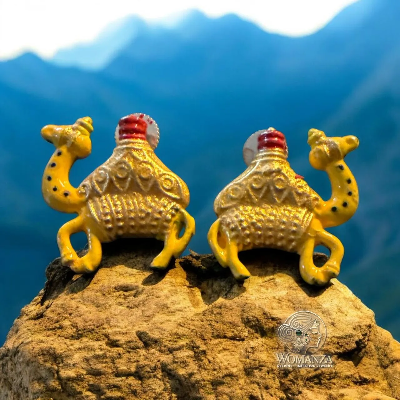 Yellow Camel Motif Enamel Stud Earrings — Quirky Ethnic
