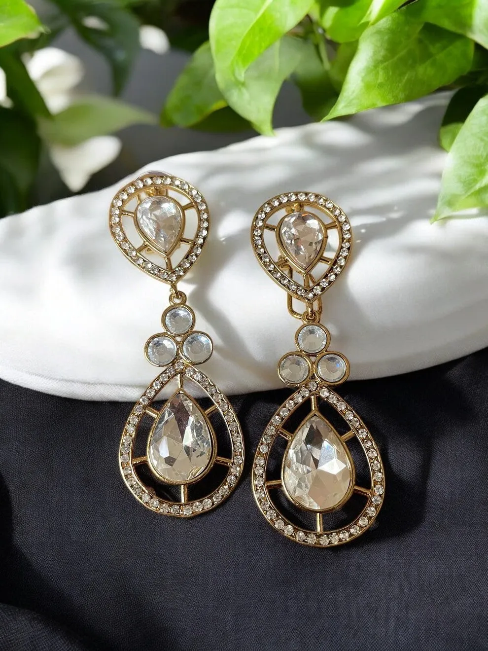 Elegant Crystal Drop Statement Earrings with Double Teardrop Design