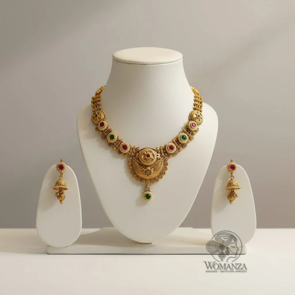 Antique Lakshmi Coin Necklace Set with Temple Jhumka Earrings