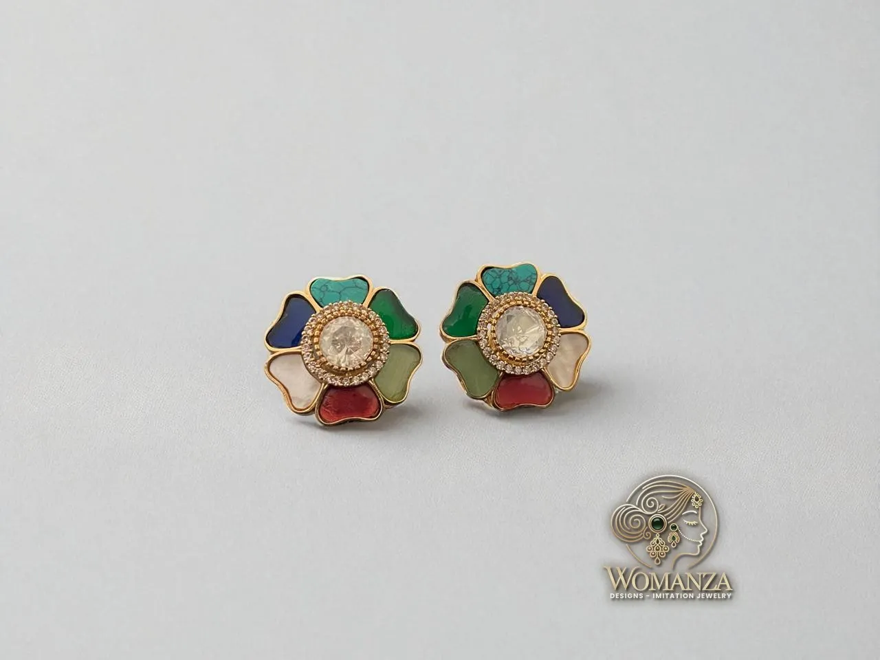 Multicolour Floral Kundan Stud Earrings