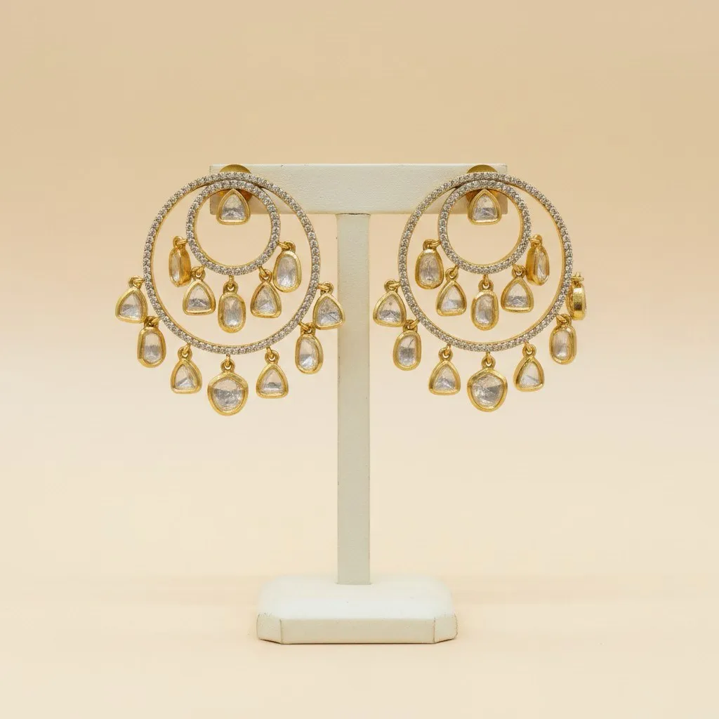 Moissanite Chandbali Earrings with Pavé Double Hoops