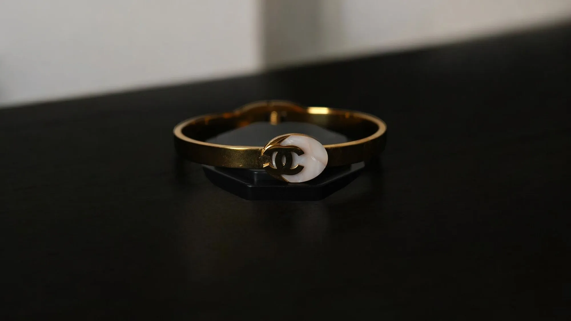 Monogram Accent White Stone Gold Bracelet