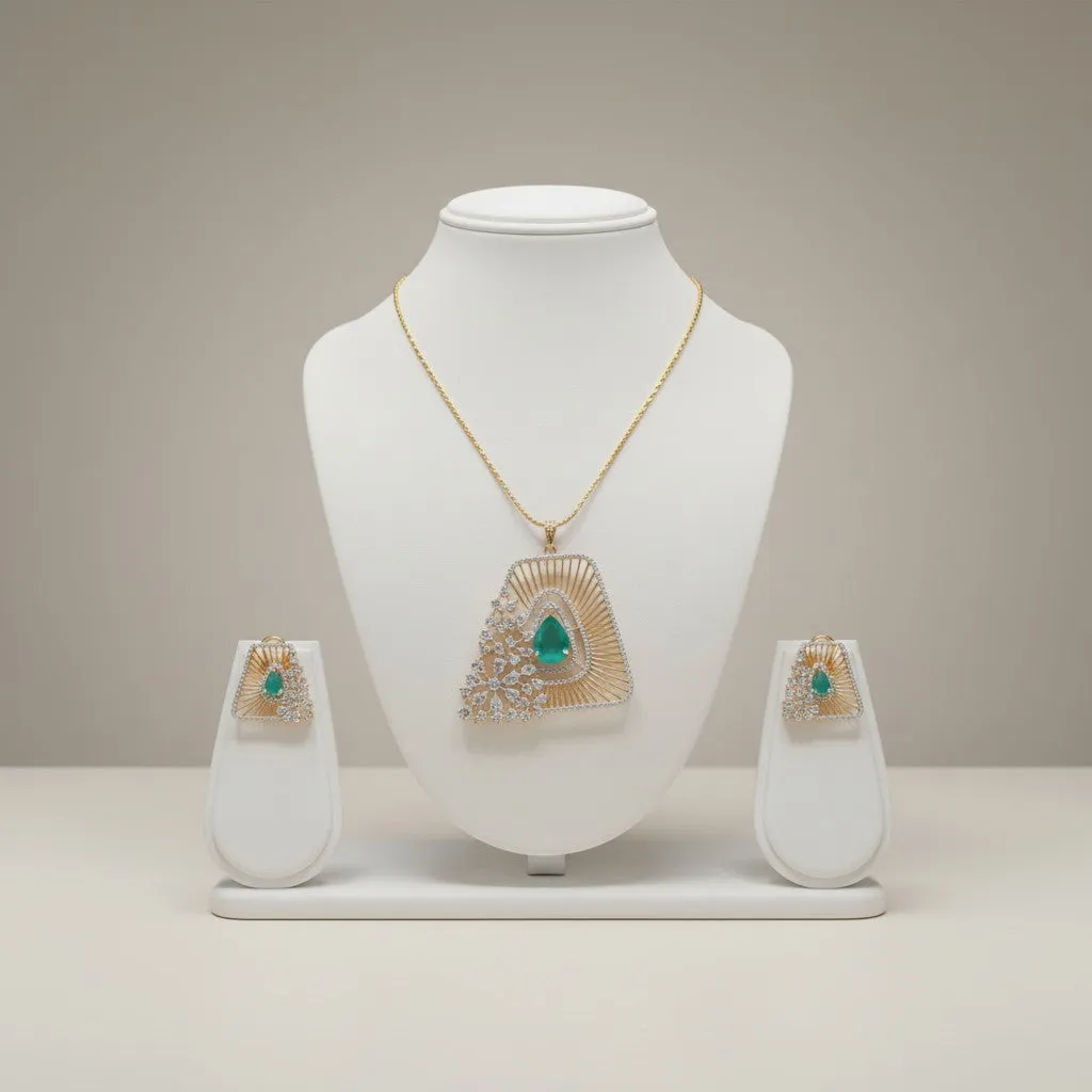 Emerald Radiance Triangular Pendant Set in Dual-Tone