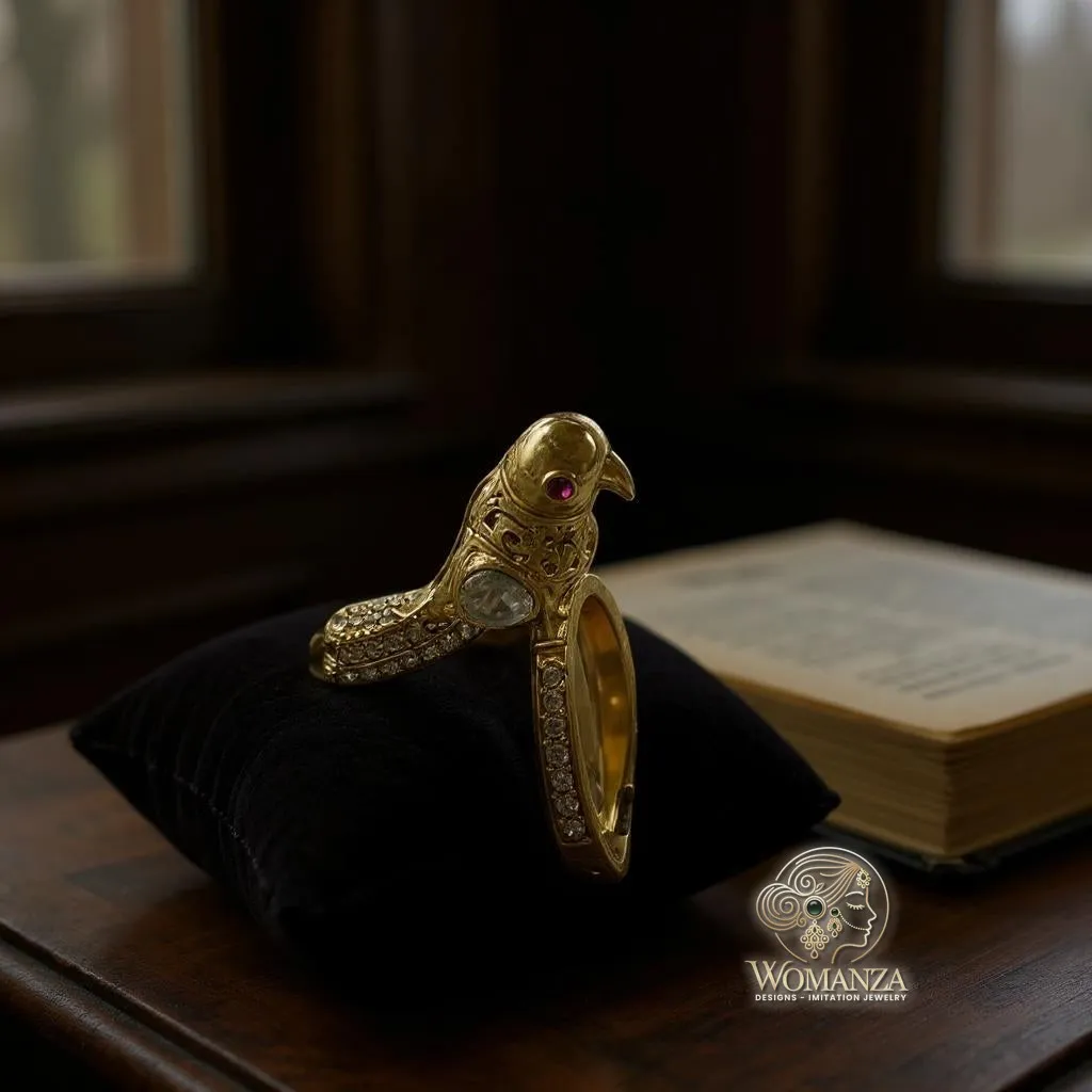 Gold-Tone Parrot Motif Ring with CZ Embellishments
